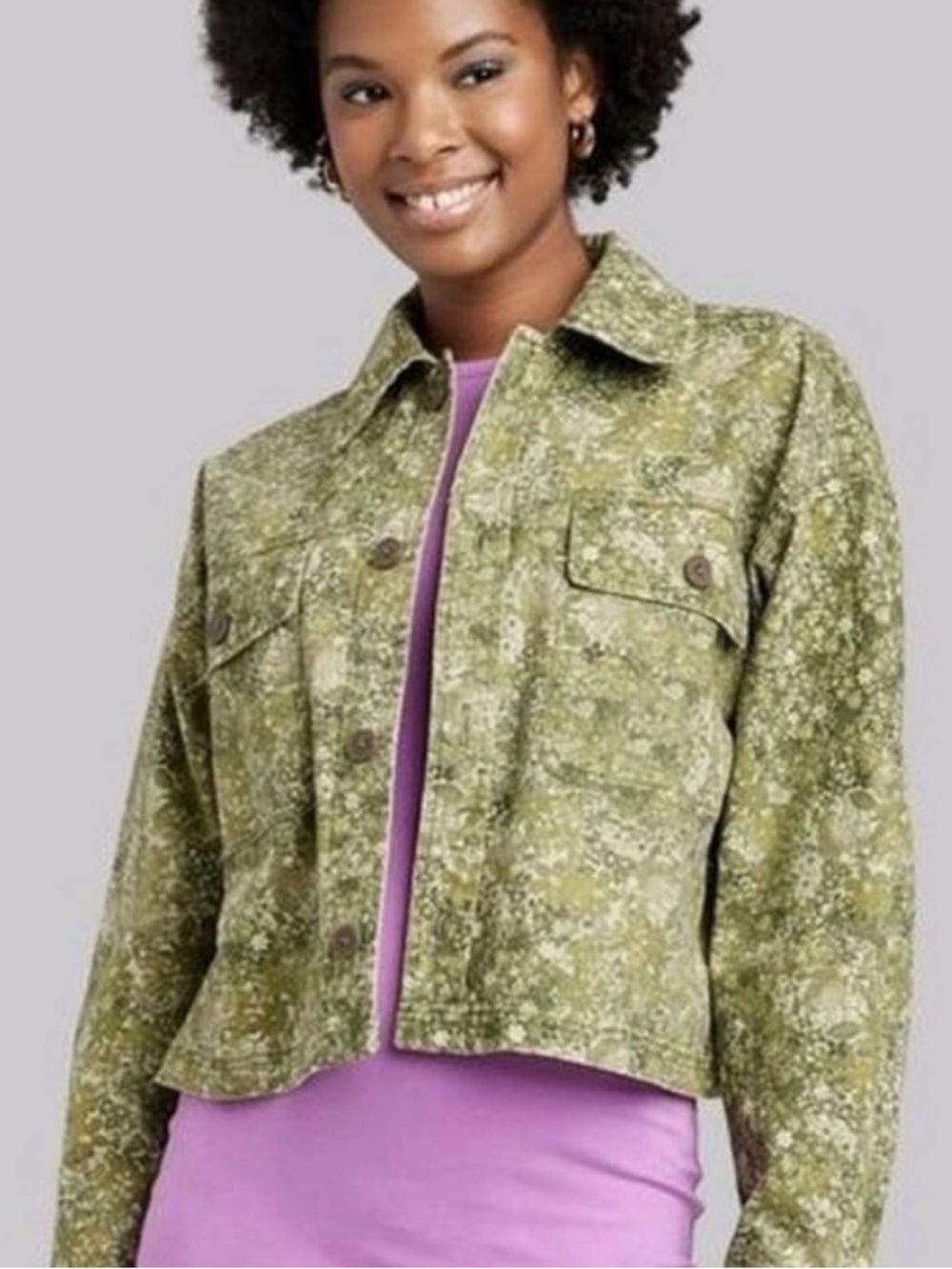 NWT wild fable Green Floral
Cropped Jean Jacket(size XS)